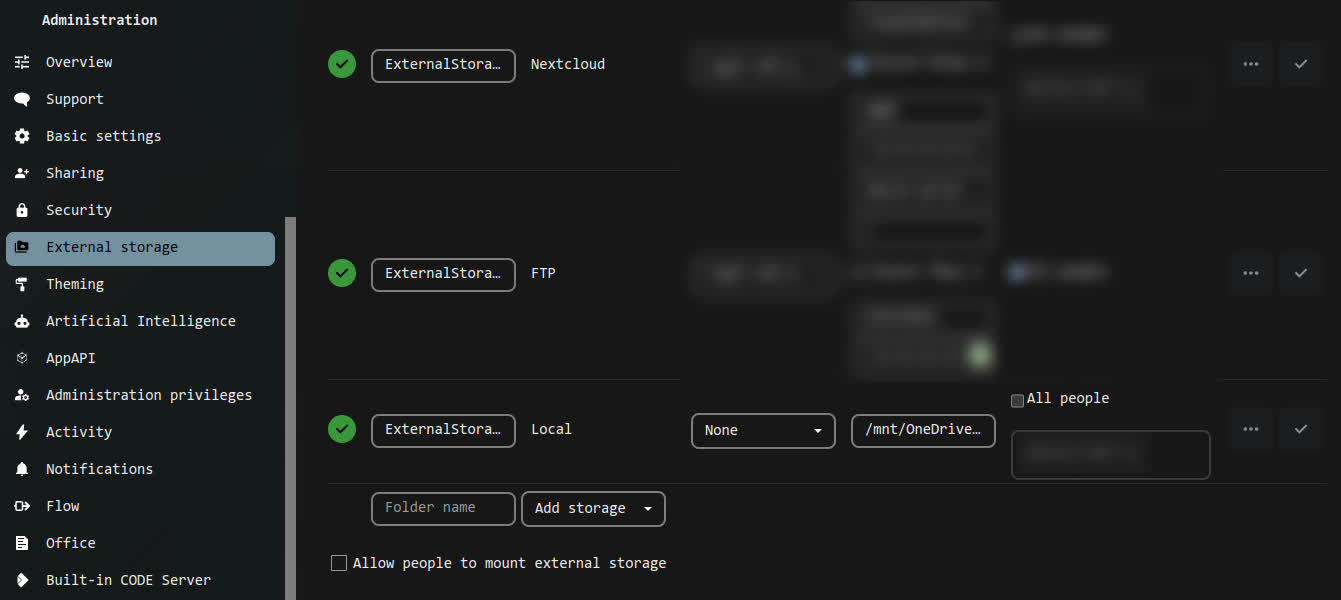 nextcloud admin external storage onedrive